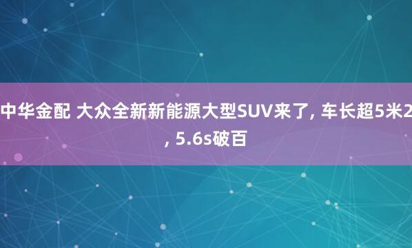 中华金配 大众全新新能源大型SUV来了, 车长超5米2, 5.6s破百
