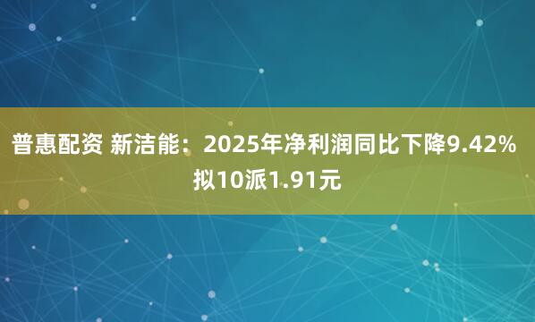 普惠配资 新洁能：2025年净利润同比下降9.42% 拟10派1.91元