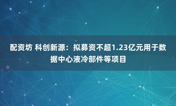 配资坊 科创新源：拟募资不超1.23亿元用于数据中心液冷部件等项目
